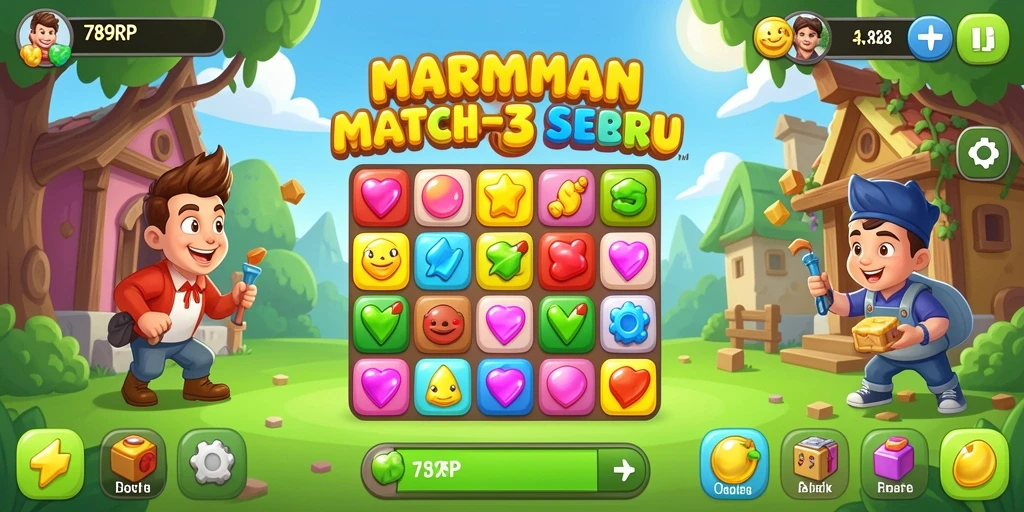 Screenshot menunjukkan gameplay seru 789RP dengan tantangan Match-3.