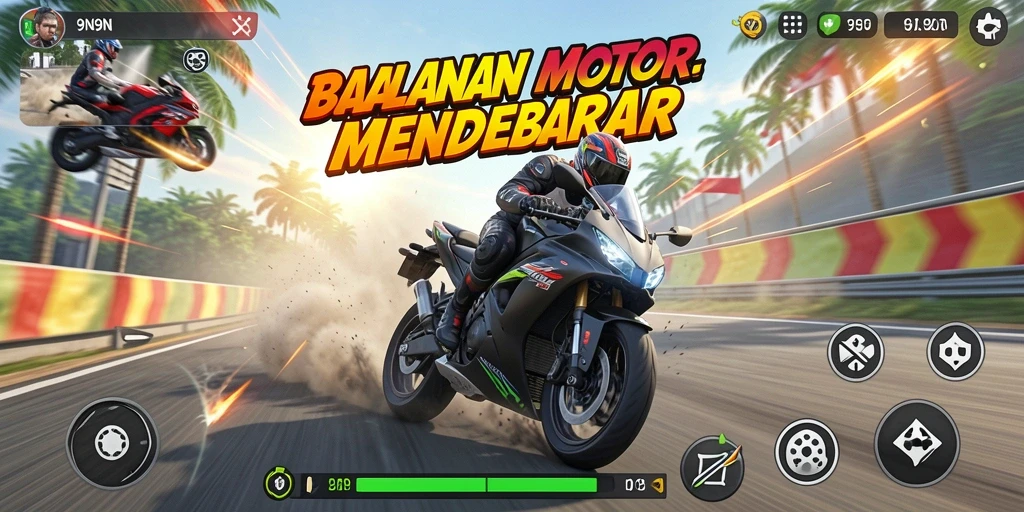 Gameplay seru dalam balapan motor yang menantang.