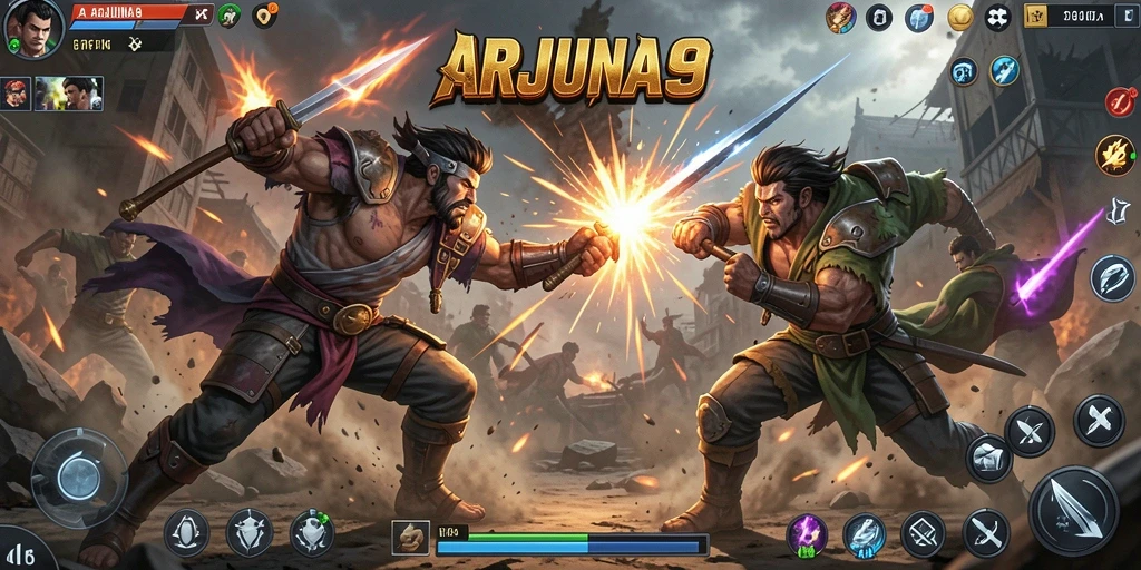 Tampilan gameplay ARJUNA96 yang penuh aksi dan pertarungan epik.