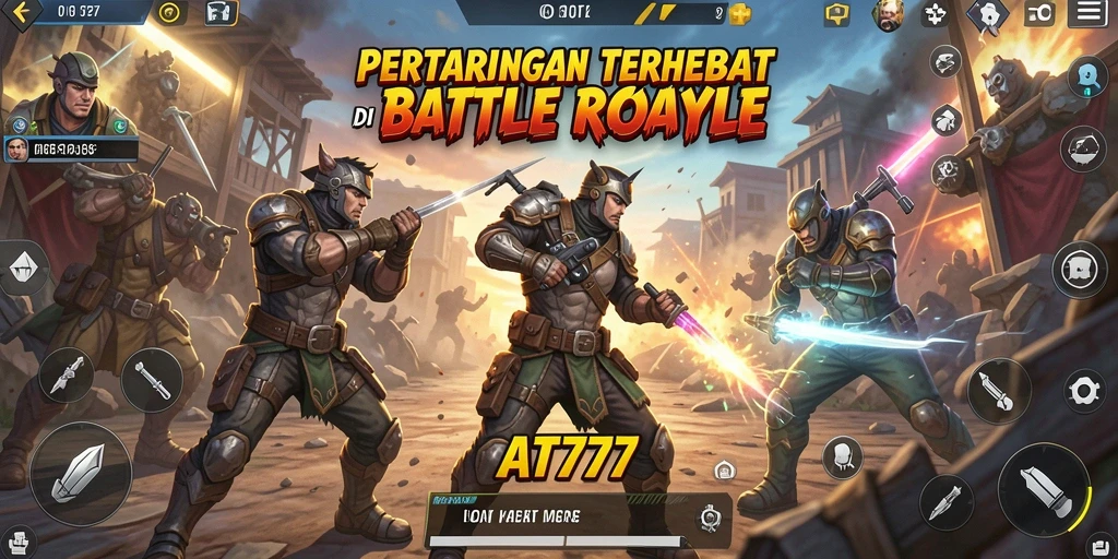Tampilan gameplay AT777 dengan pertempuran seru di arena.