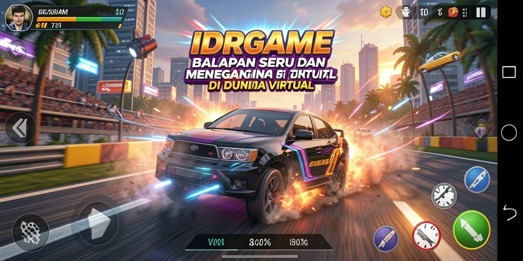Tangkapan layar gameplay IDRGAME menunjukkan balapan seru di lintasan yang menantang.