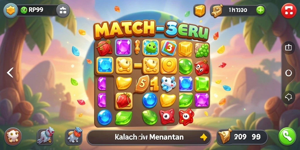 Tampilan gameplay Match-3 yang menyenangkan dan penuh warna.