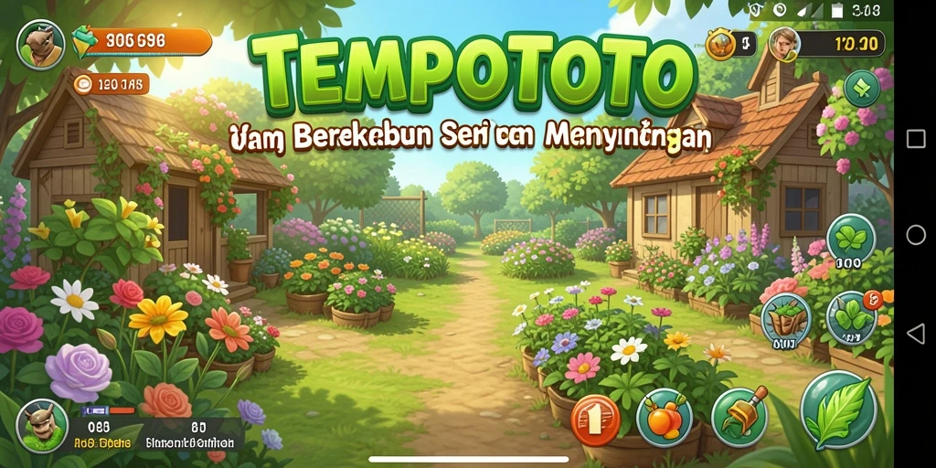 Tampilan gameplay TEMPOTOTO yang menggambarkan suasana pertanian.