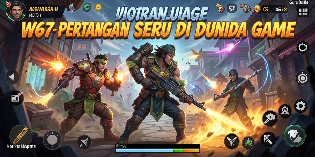 Screenshot utama W67 menampilkan karakter-karakter bertarung dengan grafis menawan.